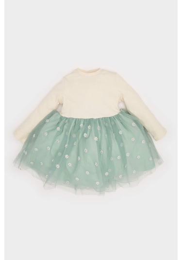 DeFacto Kız Bebek Çiçekli Uzun Kollu Tül Elbise D9327A525SPGN1114 Yeşil DeFacto Kız Bebek Çiçekli Uzun Kollu Tül Elbise D9327A525SPGN1114 Yeşil