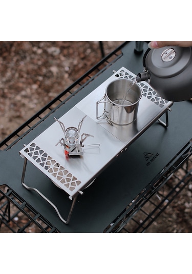 Konesam Stainless Steel Folding Camping Table With Storage Bag - Portable Gas Canister Insulation & Safety Table For Outdoor, Picnic, Barbecue - Silver Çok Renkli