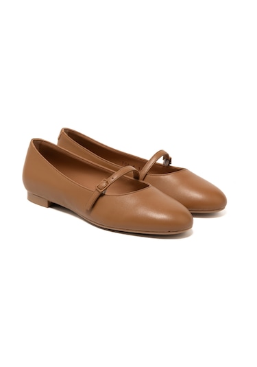 Tan Babet Kadın 70p5 Frau Leather Ballet Flats With Strap Acı Kahverengi