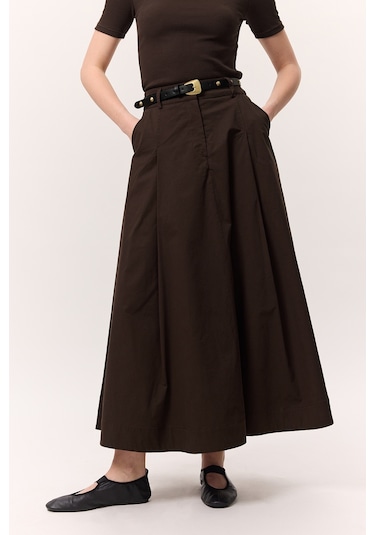 Cep Detaylı Geniş Etek Kahverengi Kahverengi