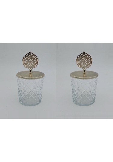 Fidex Home 2'li Dekoratif Cam Çerezlik- Şekerlik Metal Tuğra Kapa