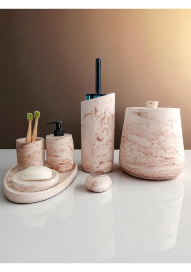 Mermer Desen Bej Beton Banyo Seti,tuvalet Wc,çöp Kovası,katı,sıvı Sabunluk,tepsi,dekorasyon,aksesu Bej