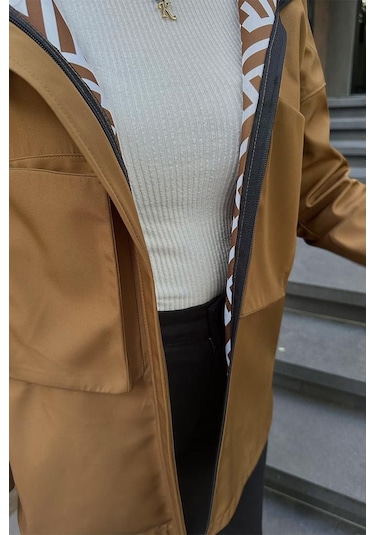 Cep Detaylı Kısa Trençkot Brc1907 Taba 001