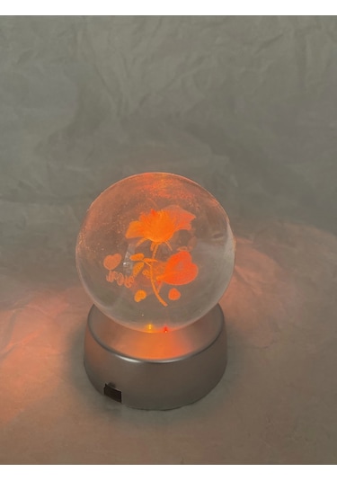 3d Led Işık Cam Küre Çiçek I Love You Pilli