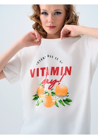 Oversize Kadın Tshirt K.kol Ekru