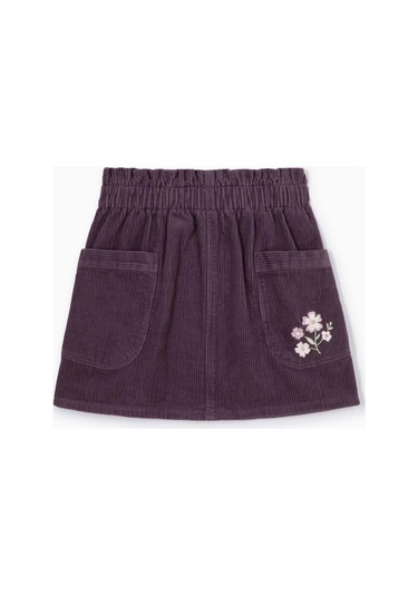 Gloria Jeans Nakışlı Koyu Mor Kadife Paperbag Etek 482128583 Koyu Mor
