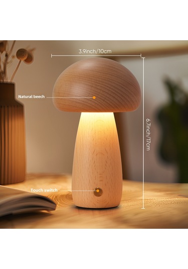 Geeroyoo Büyük Boy Ahşap Mantar Led Gece Lambası - Şarap Ağacı, Şaraplı Işıltı, Çocuk Odası, Yatak Odası Dekoru, Hediye Şarj Edilebilir