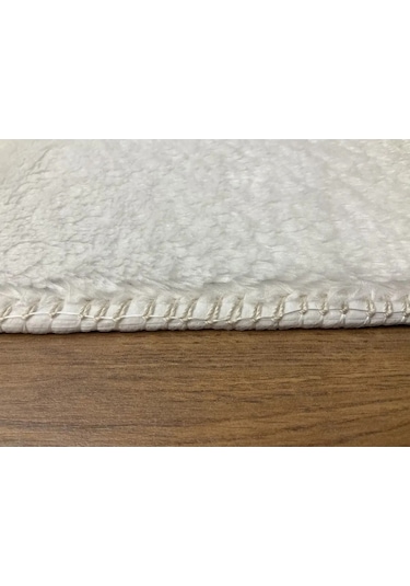 Puffy Gri Oval Örgü Saçaklı Peluş Yumuşacık Yıkanabilir Kaymaz Taban Halı Salon Oturma Odası Beyaz