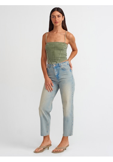 Dilvin Askılı Crop Top Yeşil