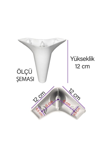4 Adet Zelve 12 Cm Beyaz Lüx Mobilya Kanepe Sehpa Ünite Koltuk Ayağı Baza Ayak