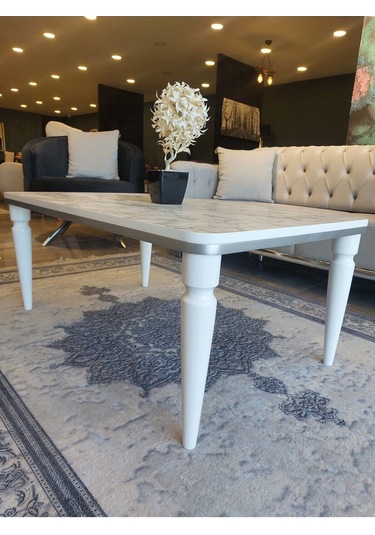 Akset Orta Sehpa Lüx Beyaz Mermer Gümüş