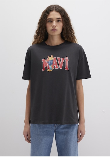 Mavi - Kedi Logo Baskılı Antrasit Tişört 1613285-70087 Antrasit