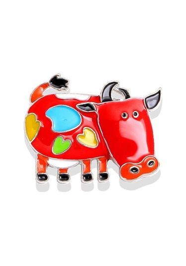 Kırmızı Talos Unisex Güzel Inek Sığır Broş Parti Pin Elbise Dekorasyon Takı Hediye