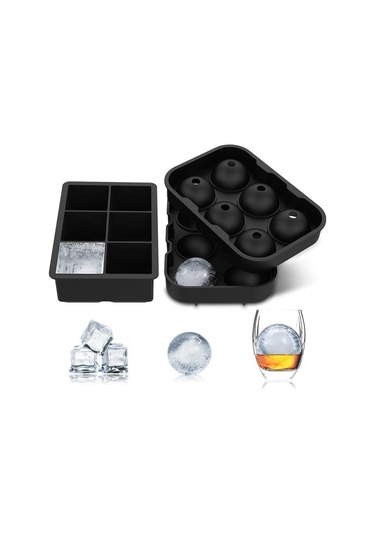 Geeksen Silikon Buz Tepsisi Ev Ve Ticari Buz Tepsisi Buz Kutusu Buz Topu Kalıbı 6 Delikli Kare Çubuk Buz Kutusu Siyah Kare Set Siyah