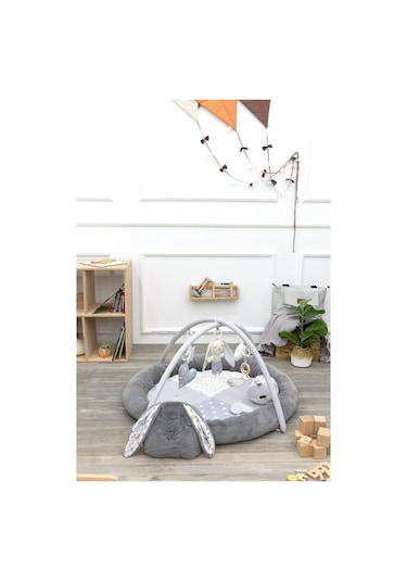 Mordesign Bebek Oyun Alanı, Tavşanlı Bebek Aktivite Matı, Yumuşak Oyun Matı, Baby Gym Serisi, Gri