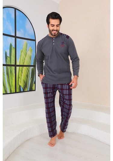 Nisanca Kışlık Sıcak Tutan Erkek Polar Pijama Takımı Gri