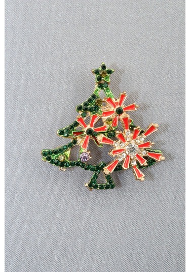 Zirkon Taşlı Cam Ağacı Broş. Yaka İğnesi Çam Ağacı Broş. Kadın Broş, Erkek Broş. Çam Ağacı Broş. Çok Renkli