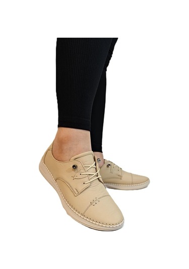 Voyager 9523 Bej Hakiki Deri Bayan Ayakkabı Bej