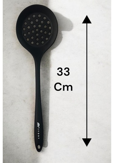 Siyah Ivory Silikon Büyük Boy Kepçe -kevgir -spatula Set Siyah