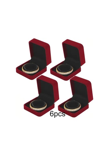 Willowhaven 6 Adet Kırmızı Kadife Bileklik Kutusu Altın Renk Menteşeli - Zarif Takı Saklama Kutusu
