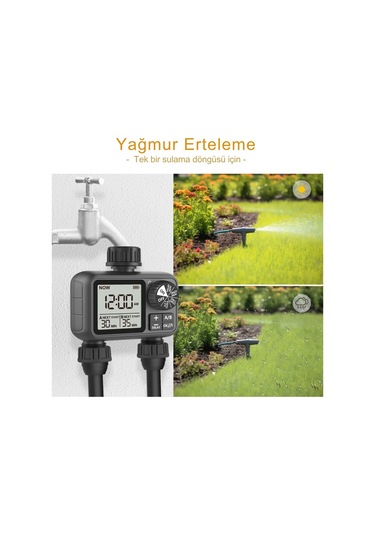 Shopytech Çift Çıkışlı Dijital Sulama Zamanlayıcı Ipx5, Lcd Ekranlı Yağmur Erteleme A/b Bağımsız Pro