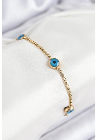 316l Çelik Nazar Boncuğu Model Gold Renk Kadın Bileklik - Tj-bb7840