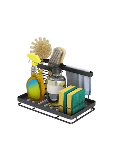 Mutfak Lavabo Düzenleyici Caddy Drenaj Tepsisi Sünger Fırça Bulaşık Bezi Tutucu Tezgah Rafı Pas Önleyici Yüzey İşlemi - Siyah Siyah
