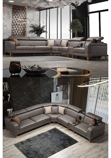 Lord Ses Sistemli Yataklı Mekanizmalı Köşe Koltuk Takımı Kahve