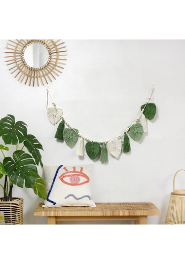 Yifomall Mavi El Dokuma Pamuk Ipli Yaprak Desenli Duvar Dekoru - 15x150cm, Ev Odası/butik Zenginleştirici, Kolay Bakım