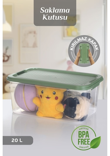 20 Lt Multibox Saklama Kabı - Kilitli Kapaklı Çok Amaçlı Düzenleyici Kiler Depolama Saklama Kutusu Yeşil