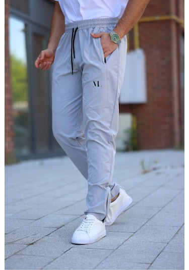 Erkek Açık Gri Eşofman Altı Fermuarlı Paça Kaliteli Paraşüt Kumaş Açık Gri