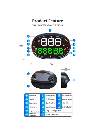 Yaozixa Araç Üstü Görüntü Gösterici Gps+bds: Hız, Zaman, Yön, Kilometre, Alarm Ve Yorgunluk Uyarısı Fonksiyonlarıyla Evrensel Sürücü Asistanı