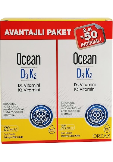 Ocean Vitamin D3K2 Damla 20 ML 2'li Avantaj Paket