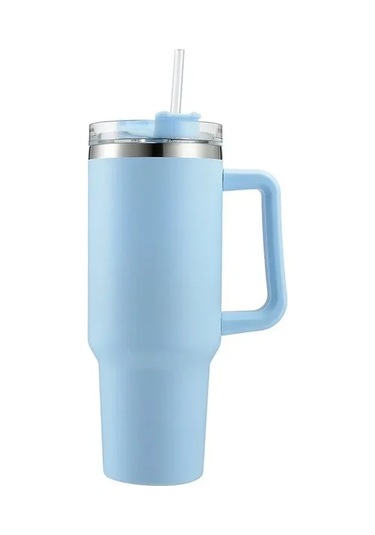 40 Oz Saman Yalıtım Kulplu Bardak Taşınabilir Araba Paslanmaz Çelik Büyük Kapasitel Termos Mavi