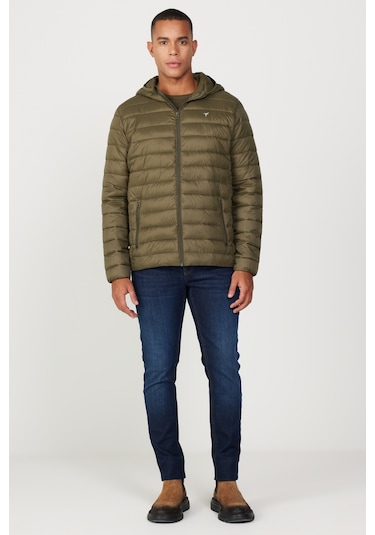 Erkek Hakı Standart Fit Normal Kesim Kapüşonlu Mont Haki