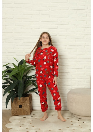 Sleeproom Çocuk Kışlık Kaliteli Polar Pijama Takımı Kırmızı