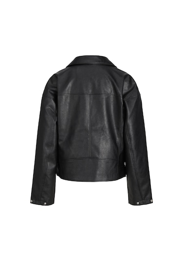 Kadın Fermuarlı Suni Deri Ceket - Frida Black Siyah