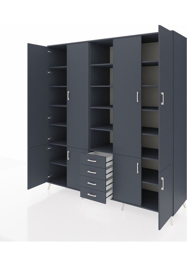 Kronos Dolap 17 Raflı 4 Çekmeceli 8 Kapaklı 220x59x243 Antrasit-antrasit/antrasit Antrasıt/antrasıt