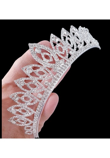 Badem Model Beyaz Kristal Taşlı Gelin Tacı
