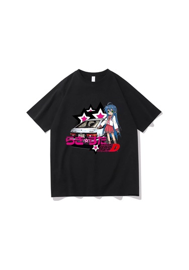 Ssentıal Anime Şanslı Yıldız Konata Karikatür T-shirt - Unisex Pamuk Manga Baskılıbejerkek Bej
