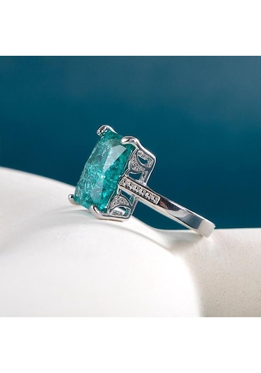 Pomoiii Büyük Dikdörtgen Taş Kadın Yüzükler Parlak Yeşil Renk Asil Bayan Parmak Yüzük Parti Için Yüksek Kalite Moda Aksesuarları 9 Yeşil