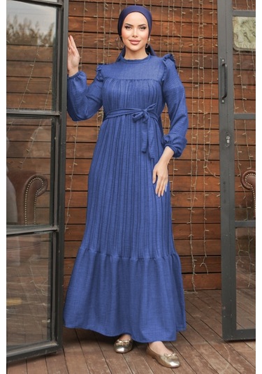 Fırfırlı Pilise Elbise 777 - İndigo