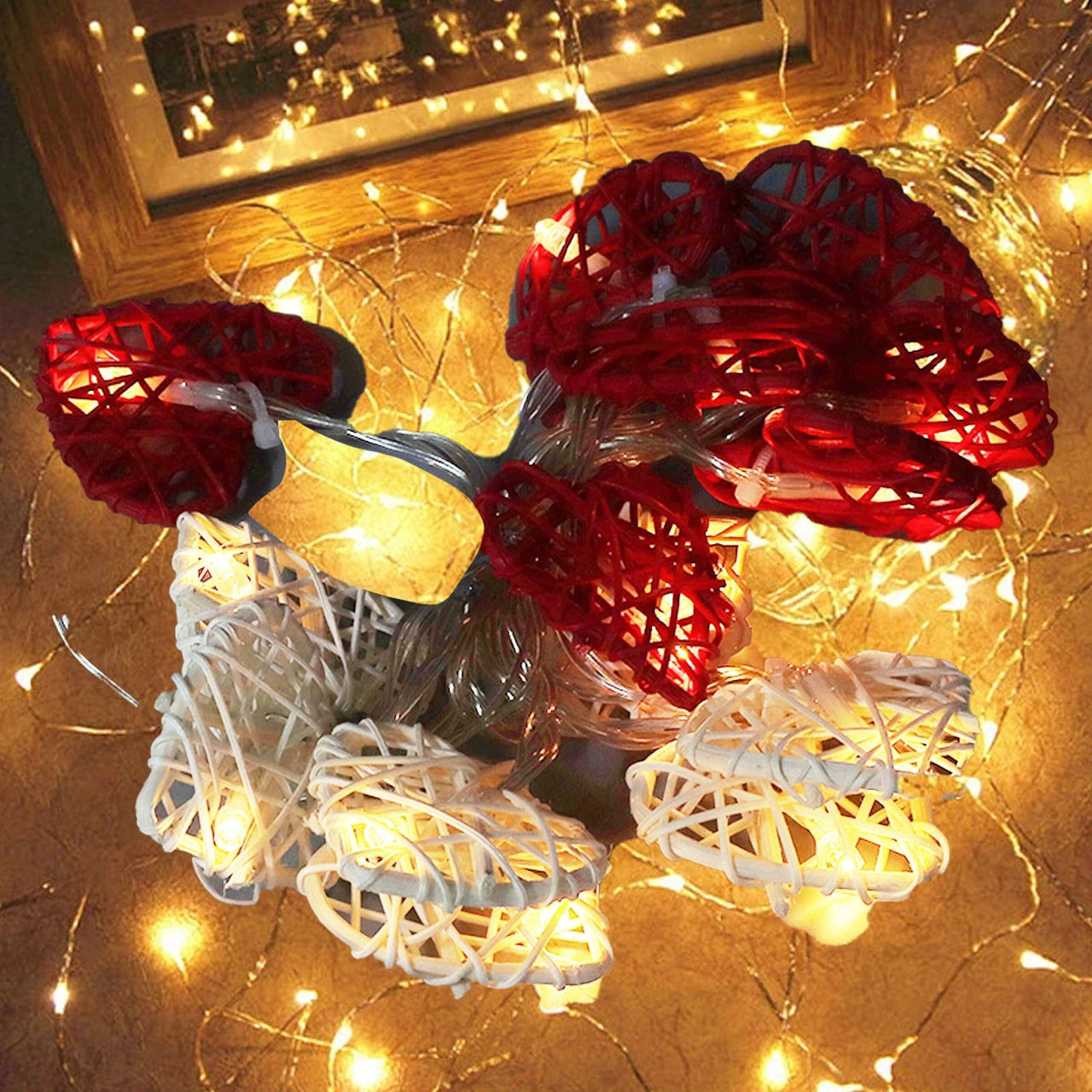 Geeroyoo Güvenilir Rattan Kalp Işıklı Zincir, 14 Led Isı Işığı, 3xaa Pil İle Çalışır, Ev Dekorasyonu, Nikah Ve Sevgililer Günü İçin Diğer