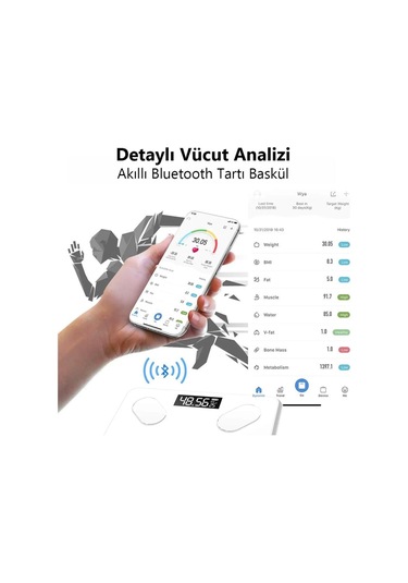 Dijital Banyo Baskül Kilo Tartı Bluetooth Uygulama Destekli Terazi