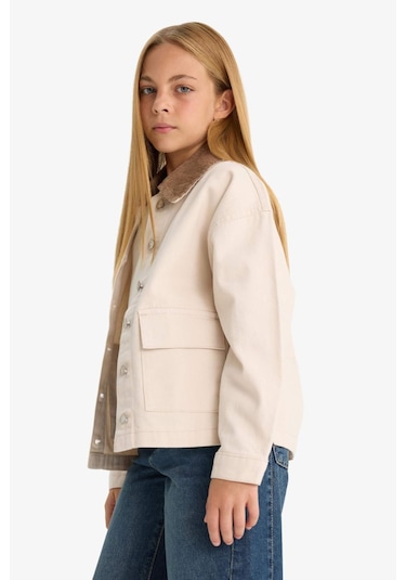 Defacto Kız Çocuk Okul Kontrast Yakalı Gabardin Ceket F7518a825aubg74 Bej