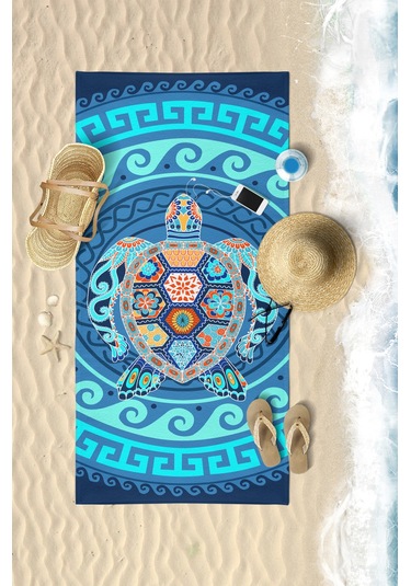 Water Turtle Dijital Baskılı 75x150 CM Plaj Havlusu