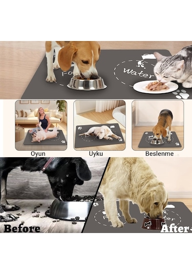 Matgo Pati Food Water Gri Evcil Hayvan Beslenme Matı Mama Paspası 50 x 70 CM