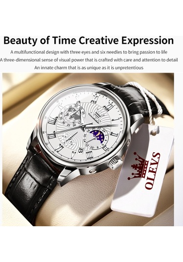 Olevs 2893 Erkekler Çok Fonksiyonlu İş Kuvars Saati Siyah + Beyaz