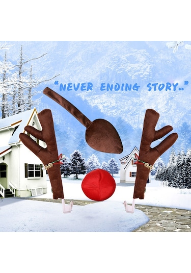 Ren Geyiği Dekorasyon Otomobil Araç Burun Boynuz Kostüm Seti Rudolph Noel Ren Geyiği Boynuzları Kırmızı Burun Süsleri Elk Boynuzları -