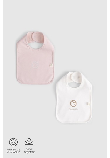 2'li Sıvı Geçirmez Pembe - Ekru Mama Önlüğü Pembe